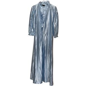 Vintage Di Carlo of California‎ Light Blue Satin Ruffled Long Glam Romantic Robe